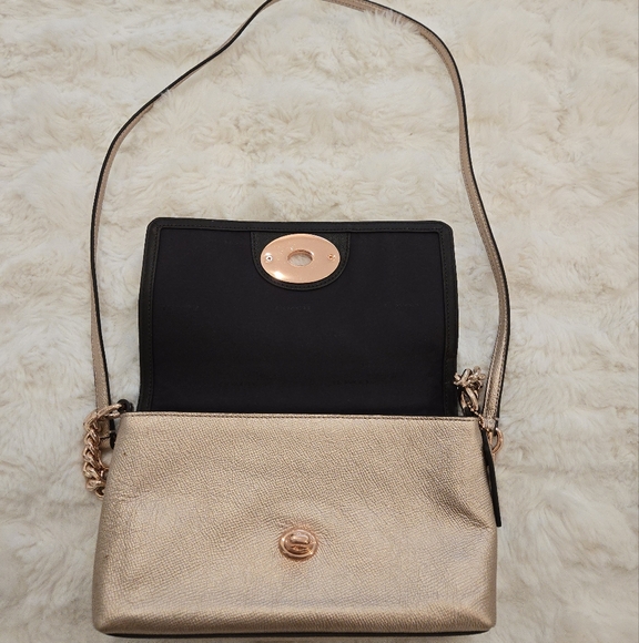 Coach Crosstown Metallic ROSE Gold Crossbody Purse Pebble Leather - Picture 2 of 10